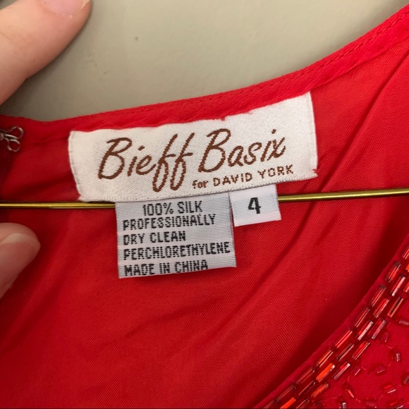 Vintage Bieff Basix for David York Red Beaded Silk A Line Dress Size 4 - Picture 7 of 7